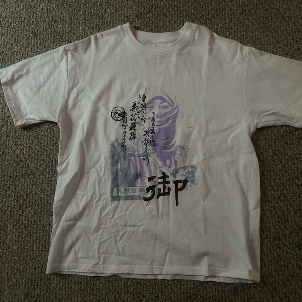 Men's Graphic Tee in Cream with Purple Design